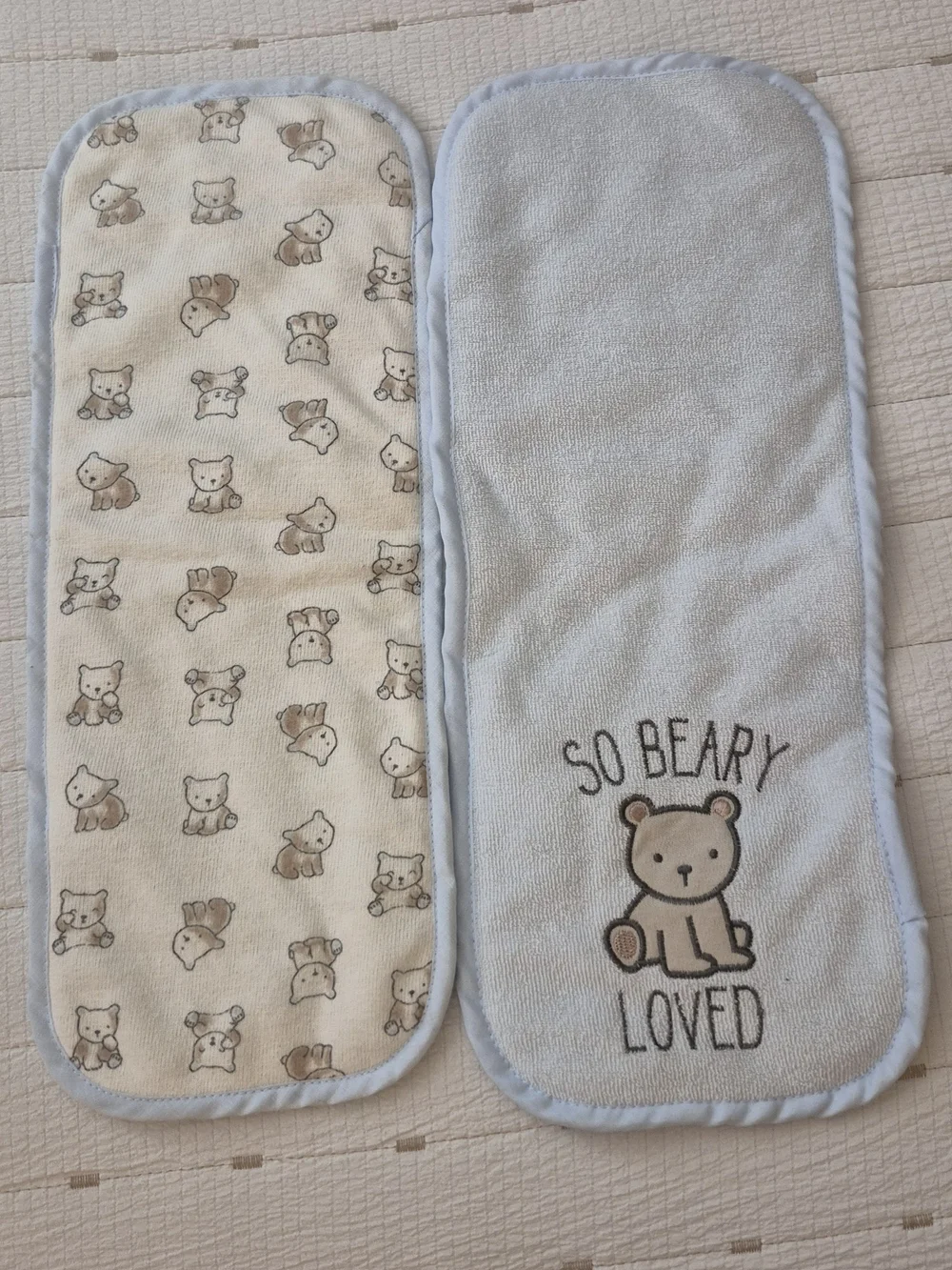 So Beary Loved Baby Burp Cloths - Light Blue & Cream
